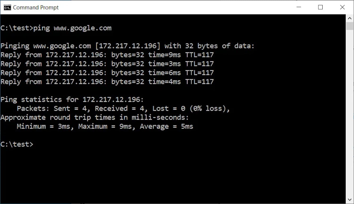Ping Men kommandoen ping kan du tjekke pc'ens responstid